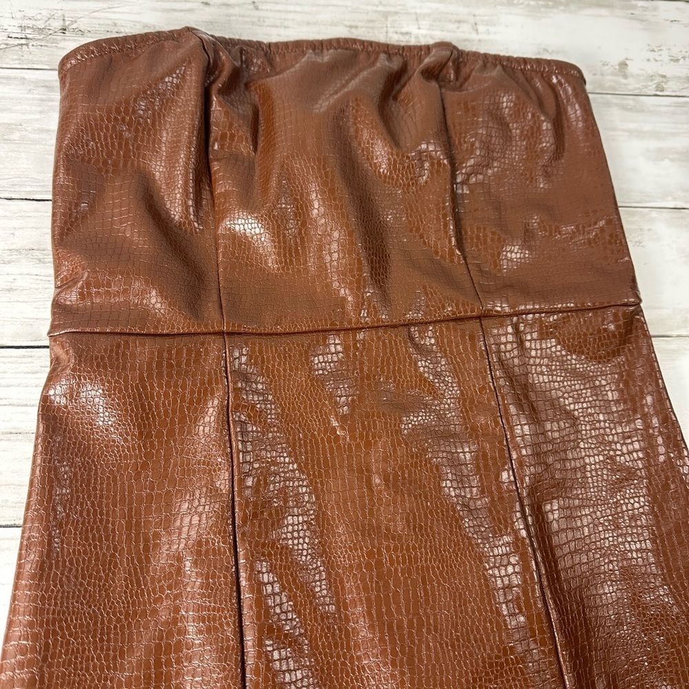 FOREVER 21 Strapless faux leather brown mini dress SZ S New - Picture 6 of 9